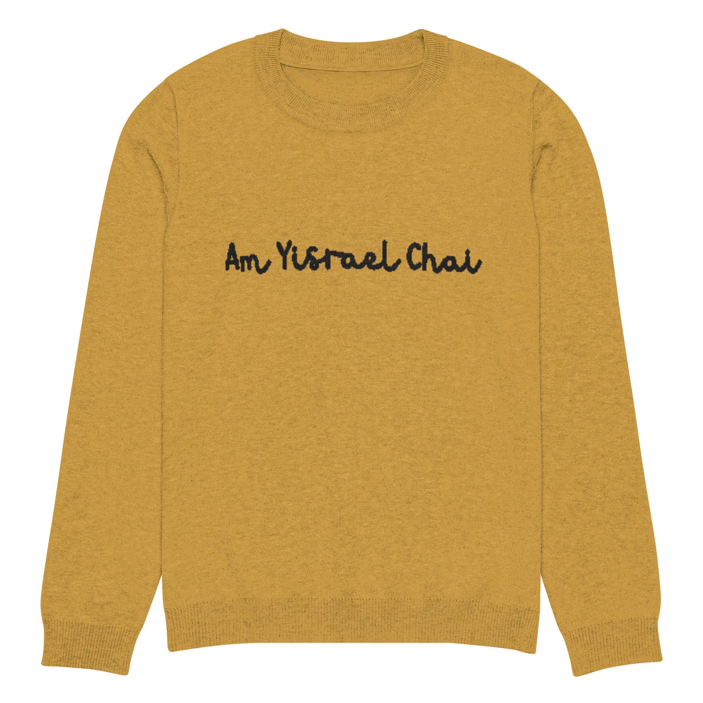 Am Yisrael Chai Knitted crew neck sweater - Mustard