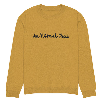 Am Yisrael Chai Knitted crew neck sweater - Mustard