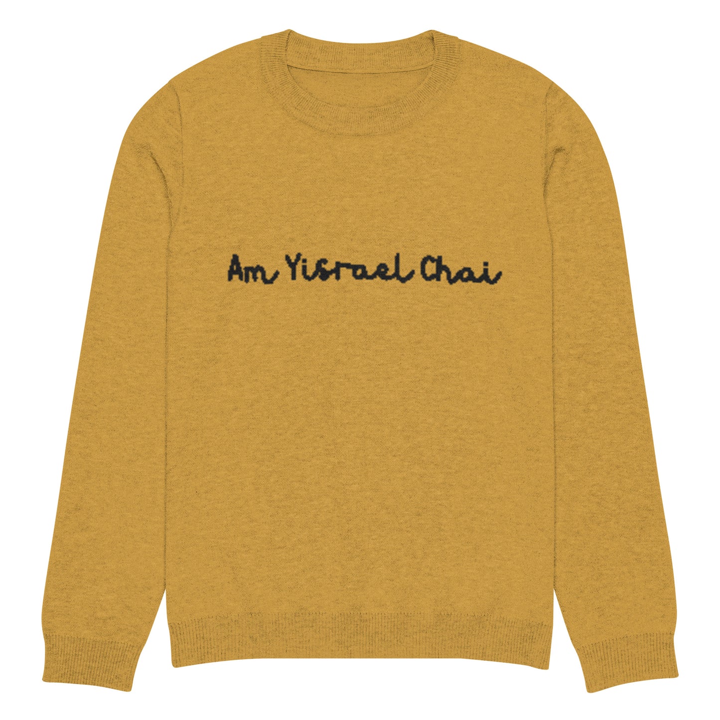 Am Yisrael Chai Knitted crew neck sweater - Mustard